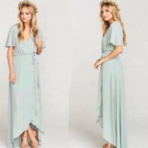 NWT Show Me Your Mumu Sophia Wrap Silver Sage Formal Dress Size XS